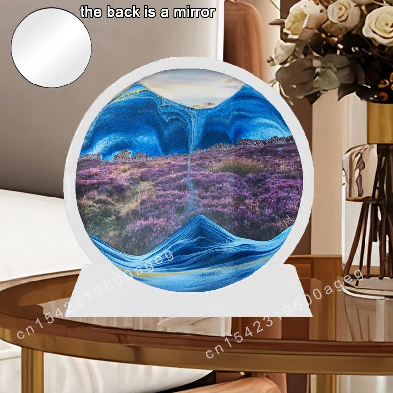 3D Sandscape Moving Sand Art Picture Earth Deep Sea Landscape Quicksand Round Hourglass Flowing Sand Frame Painting Home Decor