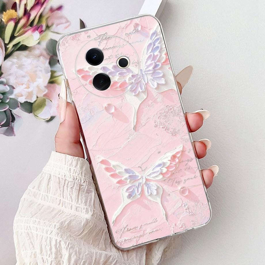 For Vivo Y39 5G Y300i 5G / Vivo V2436 V2444A Back Cover Girly Fashion Flower Butterfly Painting Case Soft Clear Silicone Funda