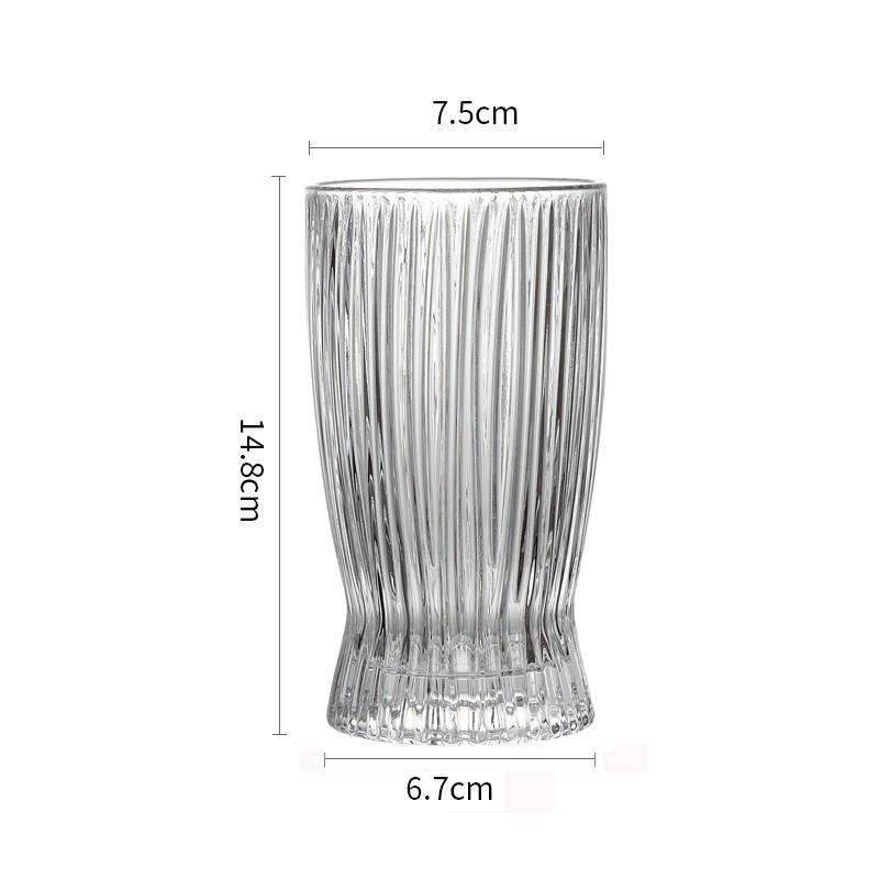 9.7oz/12.8oz Korean Style Striped Glass Cup Personalized Cocktail Mojito Cups Small Waist Shaped Wine Glass Juice Beverage Mugs
