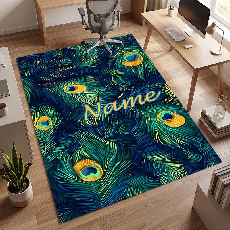 Retro Pfau (1) Personalisierter Name Büro Teppich Stilvolle Dekoration für Wohnzimmer Schlafzimmer Küche