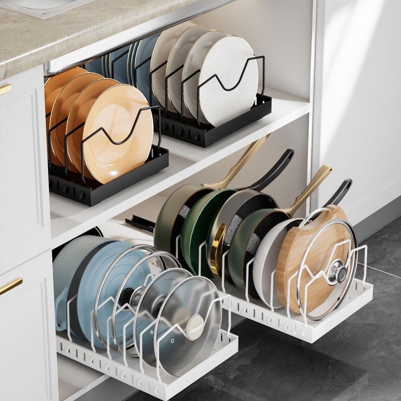 Pull-Out Kitchen Countertop Rack for Pots, Dishes, Plates, Pans, and Woks