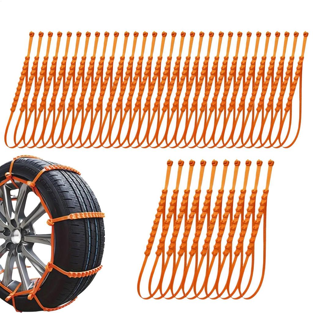 Zip Tie Snow Chains 40 Pieces Anti-Slip Adjustable Snow Chains Winter Traction Tire Belt for Winter Ice Muddy Roads Vehicles