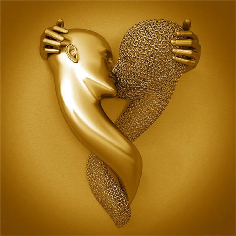 3d Wall Art Canvas  Painting Abstract Metal Figure Statue Embracing Art Poster Modern Style Office