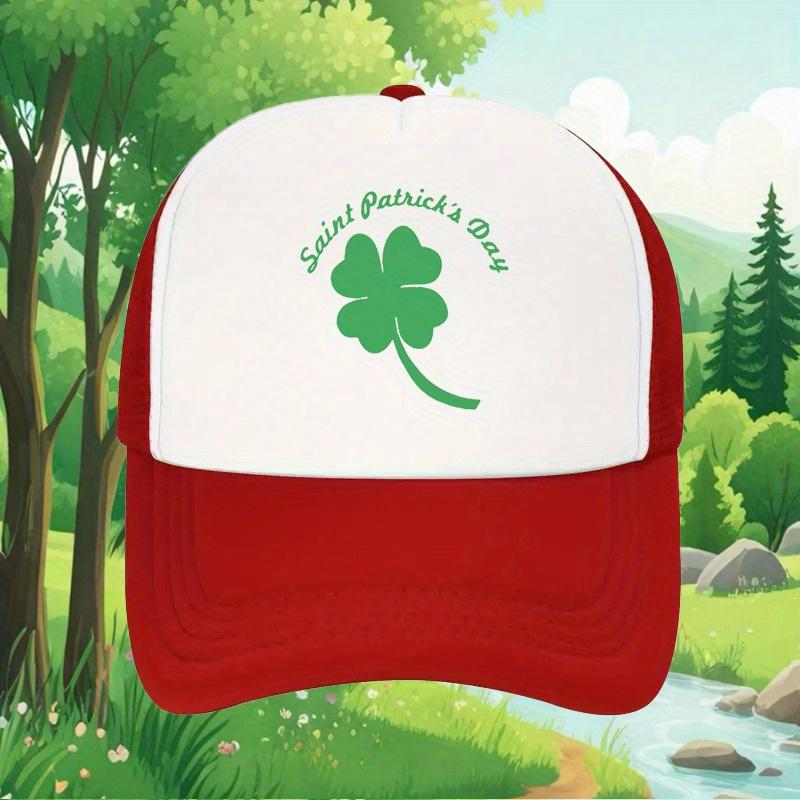 

St Patricks Day Clover Trucker Hat Unisex Polyester Mesh Baseball Cap Casual Outdoor Headwear One Size