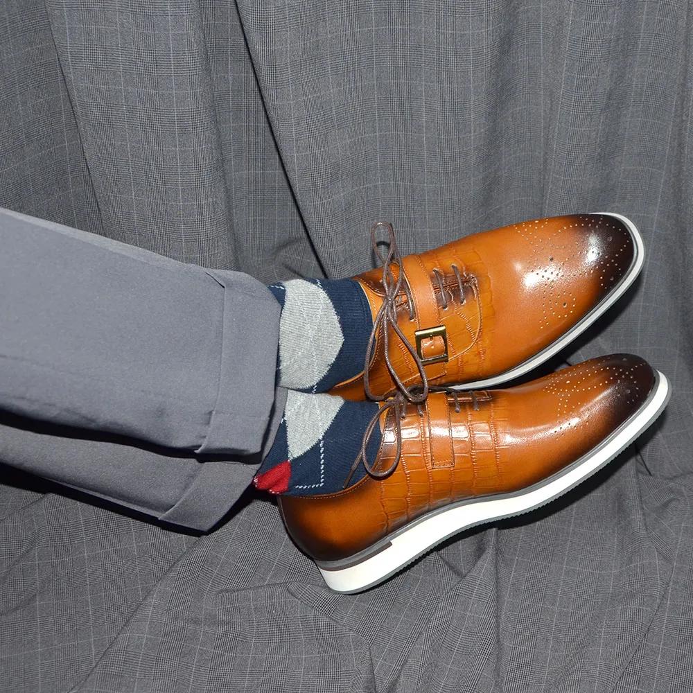 Genuine Leather Men's Oxford Shoes Flats Lace-Up Monk Strap man Sneakers Brogue Business Casual Formal Shoes for Men