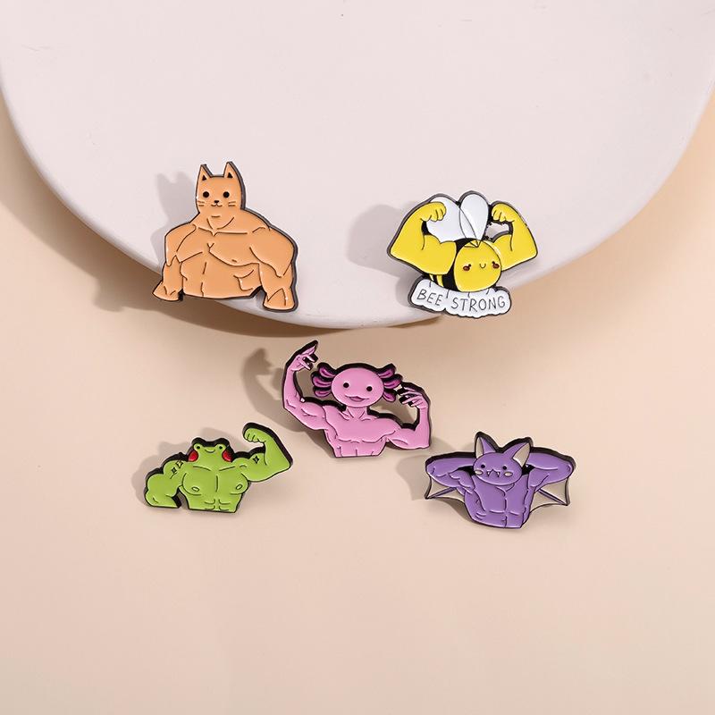 

5 шт. милый кот лягушка мышцы фитнес серии брошь мультяшное животное эмалированная булавка аксессуары для одежды металлический значок корсаж