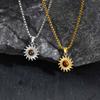 Fashion Sun Tiger Eye Nature Stone Pendant Necklace for Men, Silver Color Stainless Steel Necklace, Punk Personalized Jewelry
