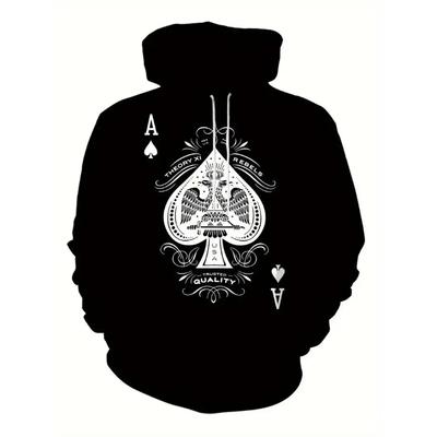 Men's Spring and Autumn Fashion Trendy Hoodie 3D Poker Printed Hoodie Retro High Street Hip Hop Casual Comfortable Sweatshirt