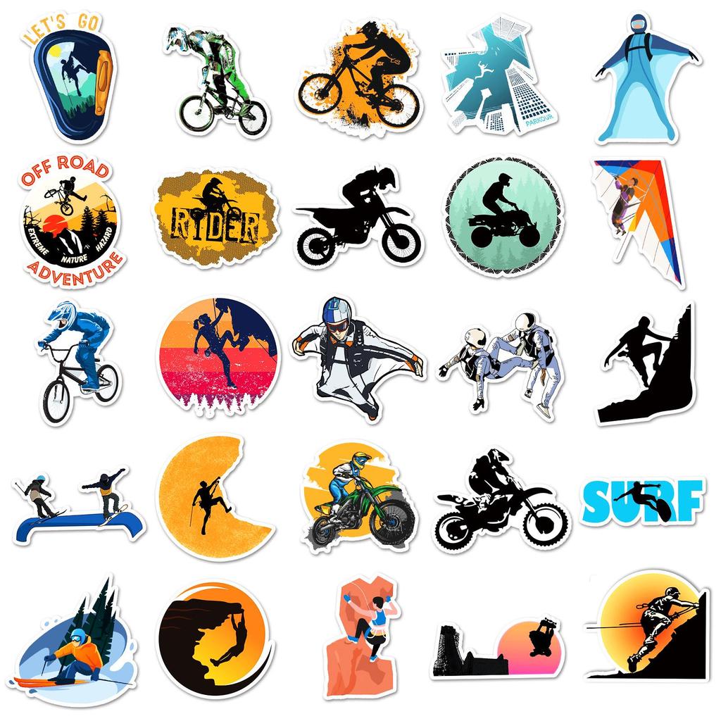 50pcs Waterproof Extreme Sports Graffiti Stickers for Motorcycle, DIY Computer, and Suitcase