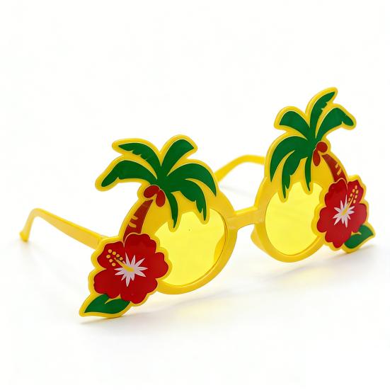 Hawaiian Sunglasses for Party, Summer Beach Glasses with Palm Tree & Hibiscus Flower, Funny Costume Prop Shades for Vacation Photo Booth Decor