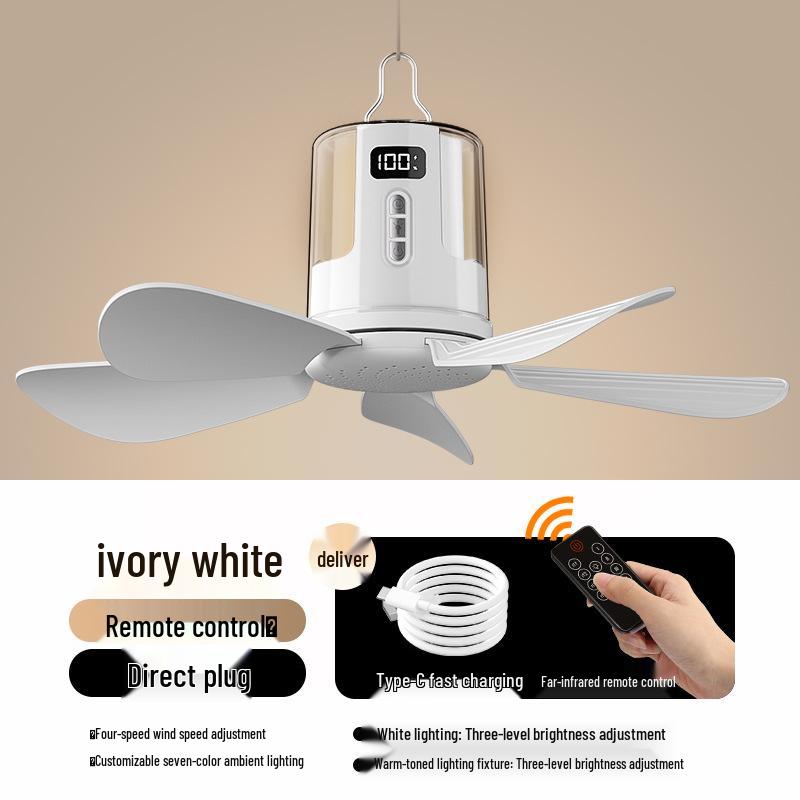 

Portable Silent Rechargeable Ceiling Fan with Light for Dorms, Camping, and Outdoor Use – Long Battery Life Fan Diameter 40cm