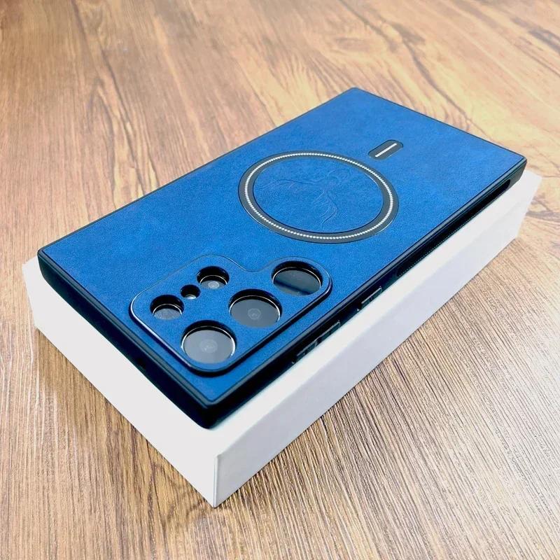 Luxury Retro Deer Embossing Leather For Magsafe Case For Samsung Galaxy S25 S24 S23 S22 S21 Ultra Plus FE Note20 S25Plus S24FE