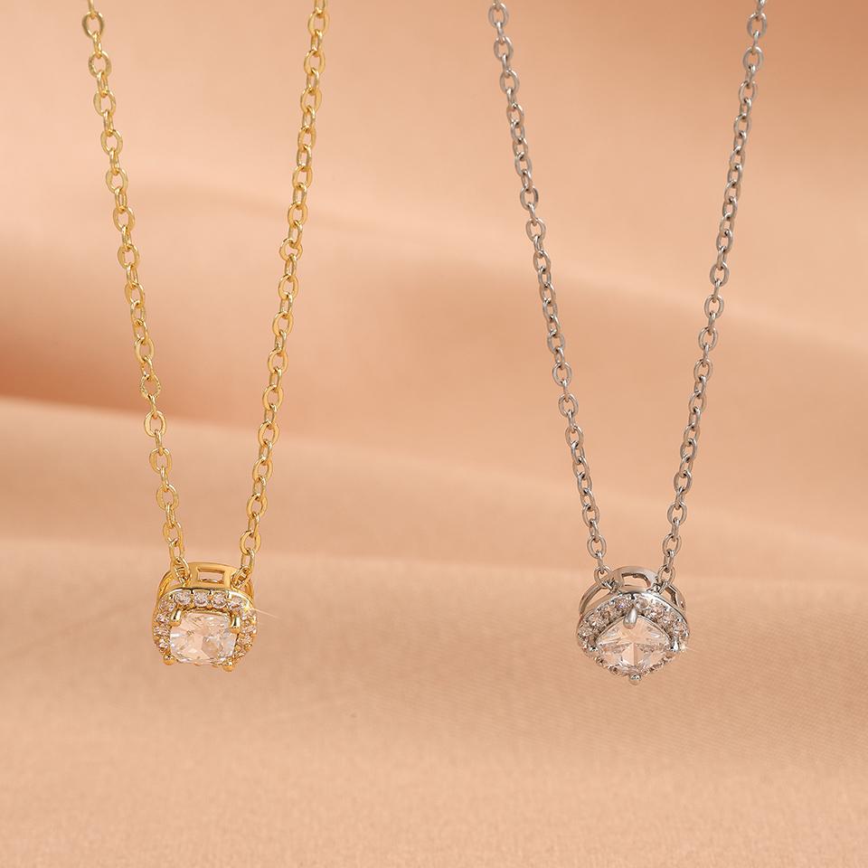 ZAKOL Clear AAA Cubic Zirconia Square Pendant Necklace Elegant Wedding Engagement Zircon Gift for Women