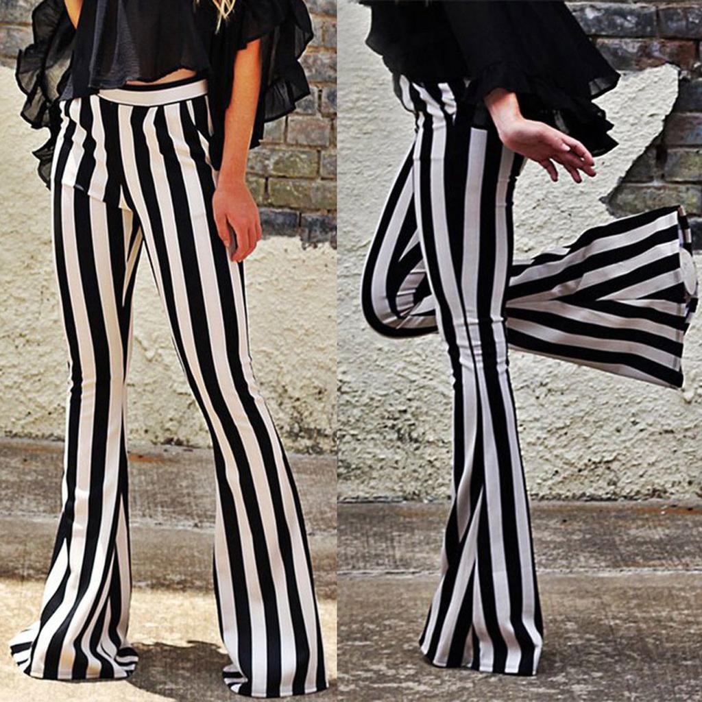 Women's Fashion Stripe Flare Pants With Pockets Casual Pants Yoga Dance Pants
