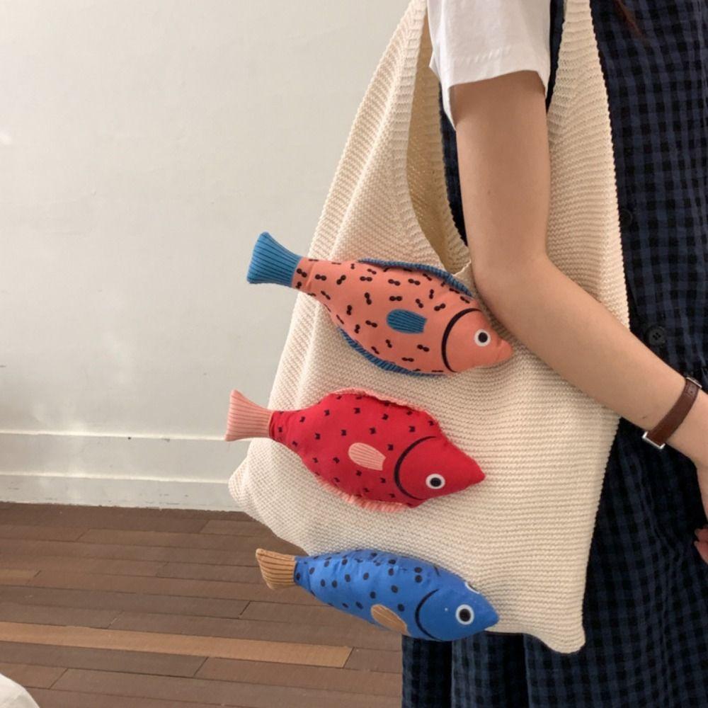 Summer Hollow Out Knitted Bag Crochet Fish Shoulder Bag Casual Weave Knitted Bag  Summer
