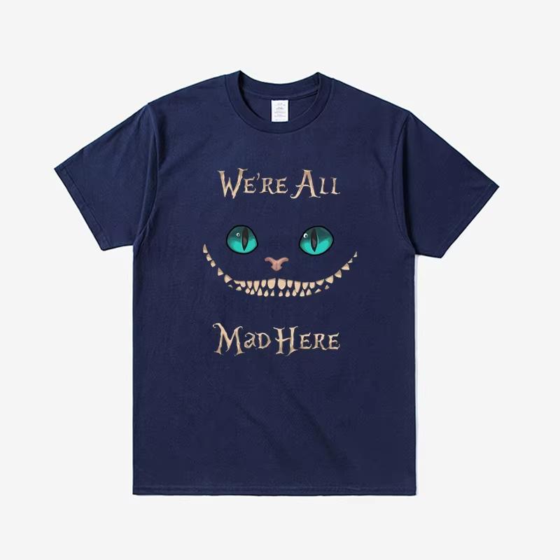 2026 Newest Cheshire Cat Print T-shirt Round Neck Pure Cotton Fashion Short Sleeve Loose and Versatile for Both Men and Women