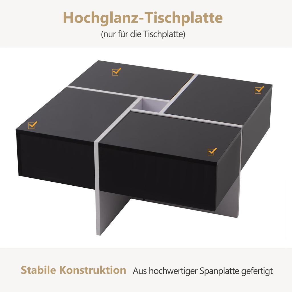Couchtisch Hochglanz 4 Schubladen Moderner Kaffeetisch Sofatisch Beistelltisch Teetisch, Büro, Empfang, Bis 30KG