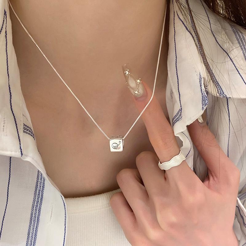 Elegant Heart & Smiley Face Square Necklace - 2025 Women s Trendy Design in Light Luxury Style