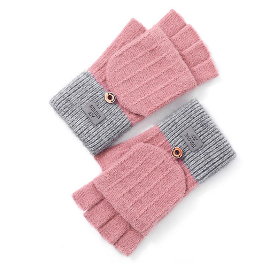 Winter Gloves Warm Flip Half&Full Finger Color Blocking Convertible Typing Glove