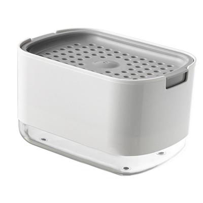 Distributeur de savon avec porte-éponge PP PET Type à pression Boîte à savon pour torchon vaisselle Nettoyage cuisine Blanc