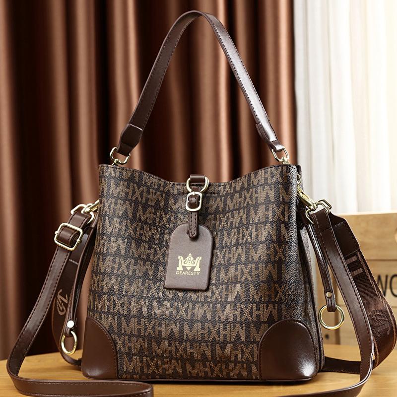 Bag women's 2025 new pu popular large-capacity bucket bag high-end shoulder messenger bag women's bag women's hand-held