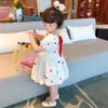 Robe d'été à pois pour petites filles, manches courtes bouffantes, à volants, col rond, dos nu, robe plissée à lacets, tenue pour enfants 3-8T