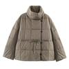 Womens Winter Short Cotton Puffer Jacket With Belt Loose Fit Stand Collar Coat Street Style Casual Wear
