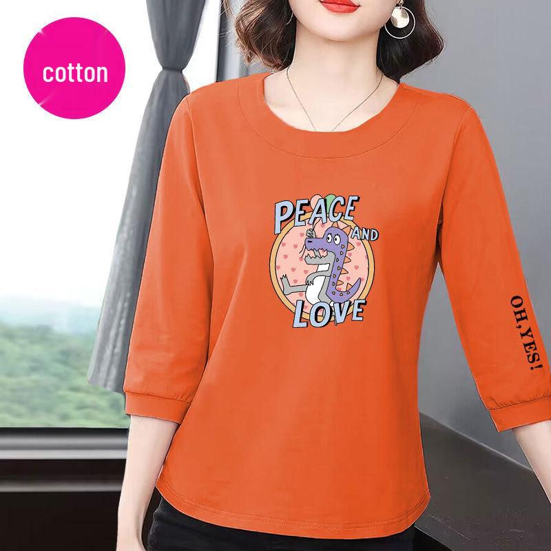 Women's Summer 2025 Korean-Style Loose Slimming Cotton Top with Seven Sleeves