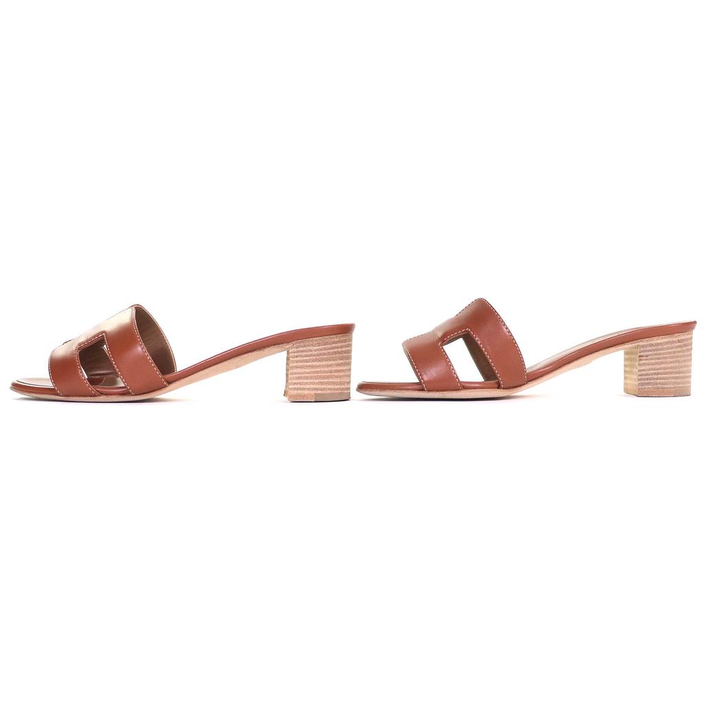 Great HERMES Mule Oasis H logo leather sandals Brown leather Women 35 071002Z Used