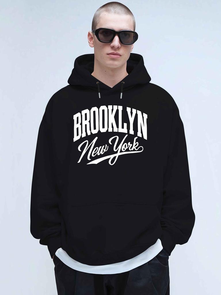 Stylish Men'S Hoodies Featuring Brooklyn New York Lettering, Perfect for Autumn And Winter with a