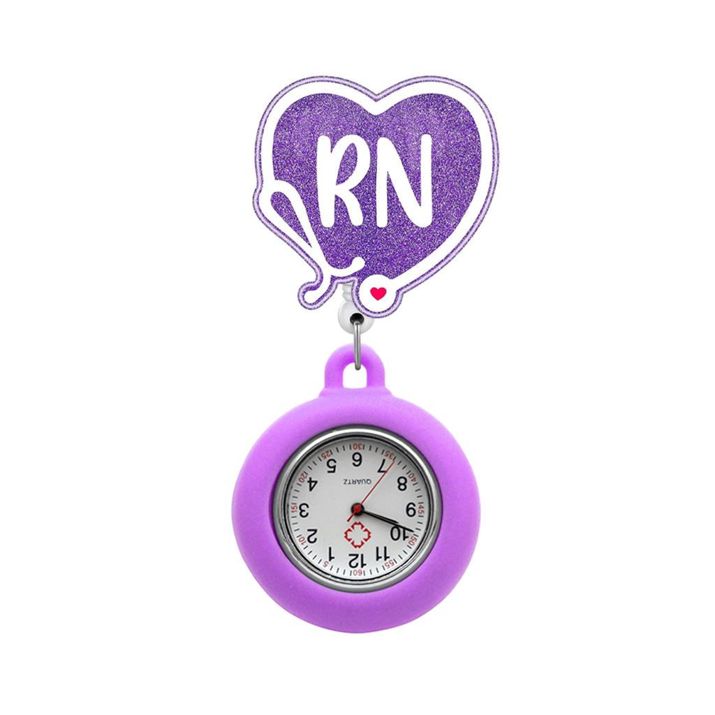 Retractable RN Nurse Watch for Women Cute Heart Shaped Retractable Badge Reel Clip On Pocket Watch for Nurses Medical Staff