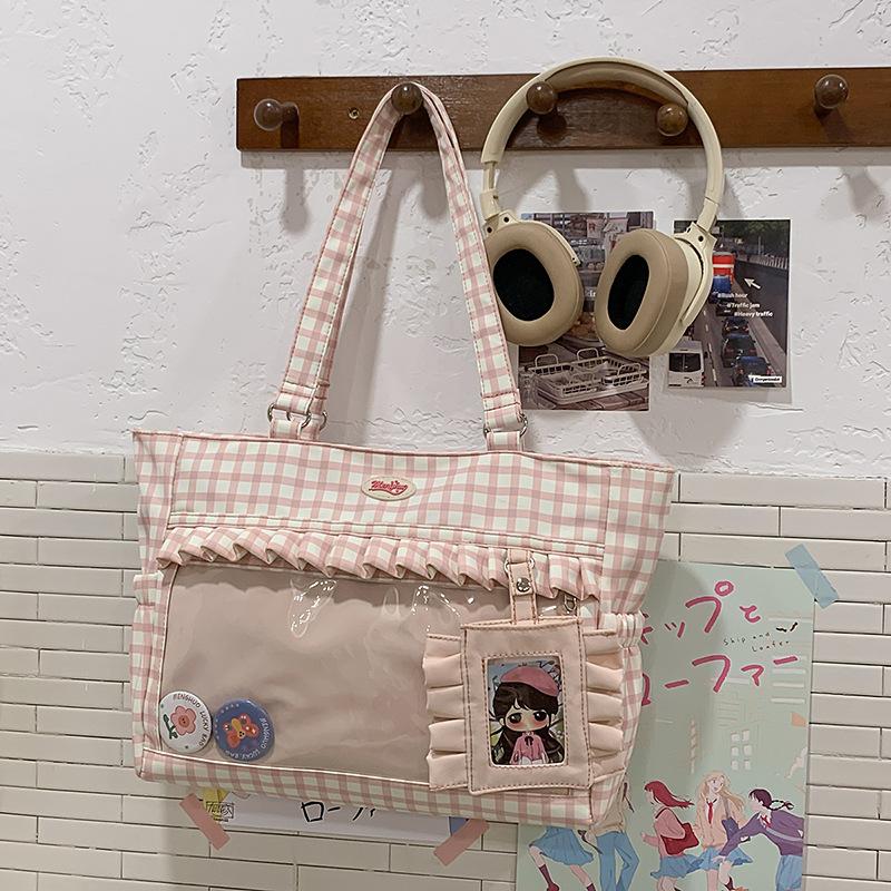 Japanese Girl Style Versatile Transparent One Shoulder Student Bag Small Fresh Pain Bag Large Capacity Student Style Class Bag