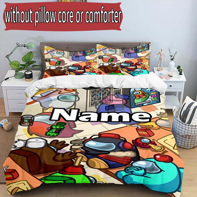 3pcs Duvet Cover Set (1*Duvet Cover + 2*Pillowcase, Without Core), Custom Name Among Us Pattern Bedding Set, Home Bedroom Decor Gift