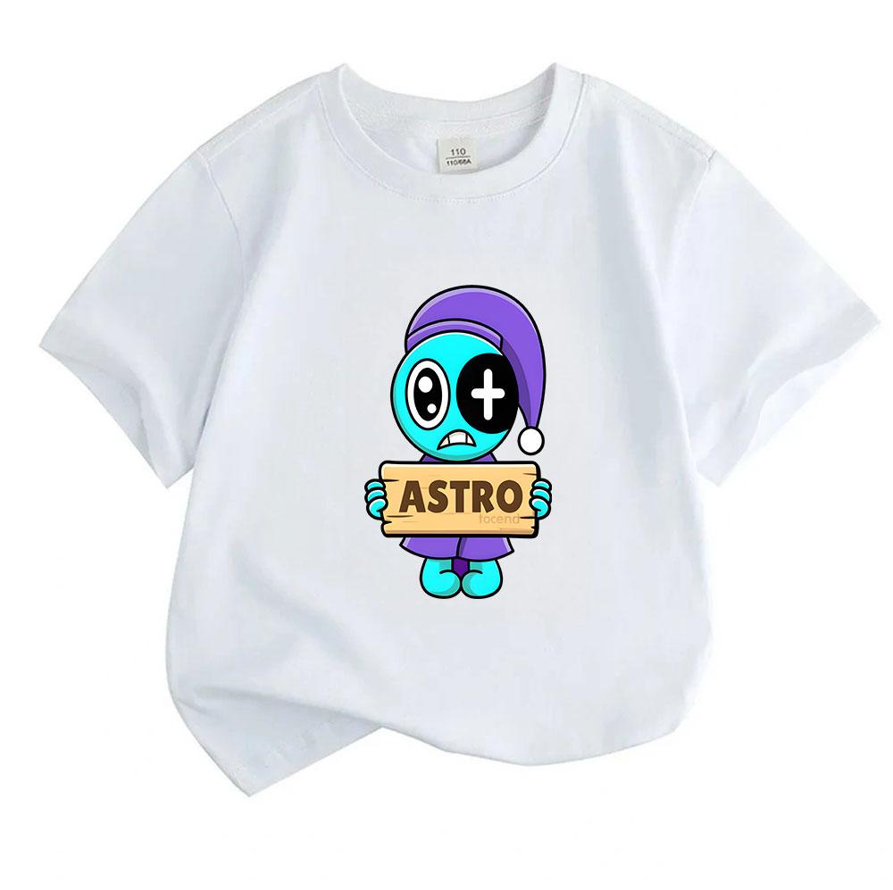 Kids Boys Girls 100% Cotton Crew Neck Short Sleeve T-shirt, Cute Cartoon Aqua Character Astro Pattern Soft Casual Summer Tee for Children Daily Wear