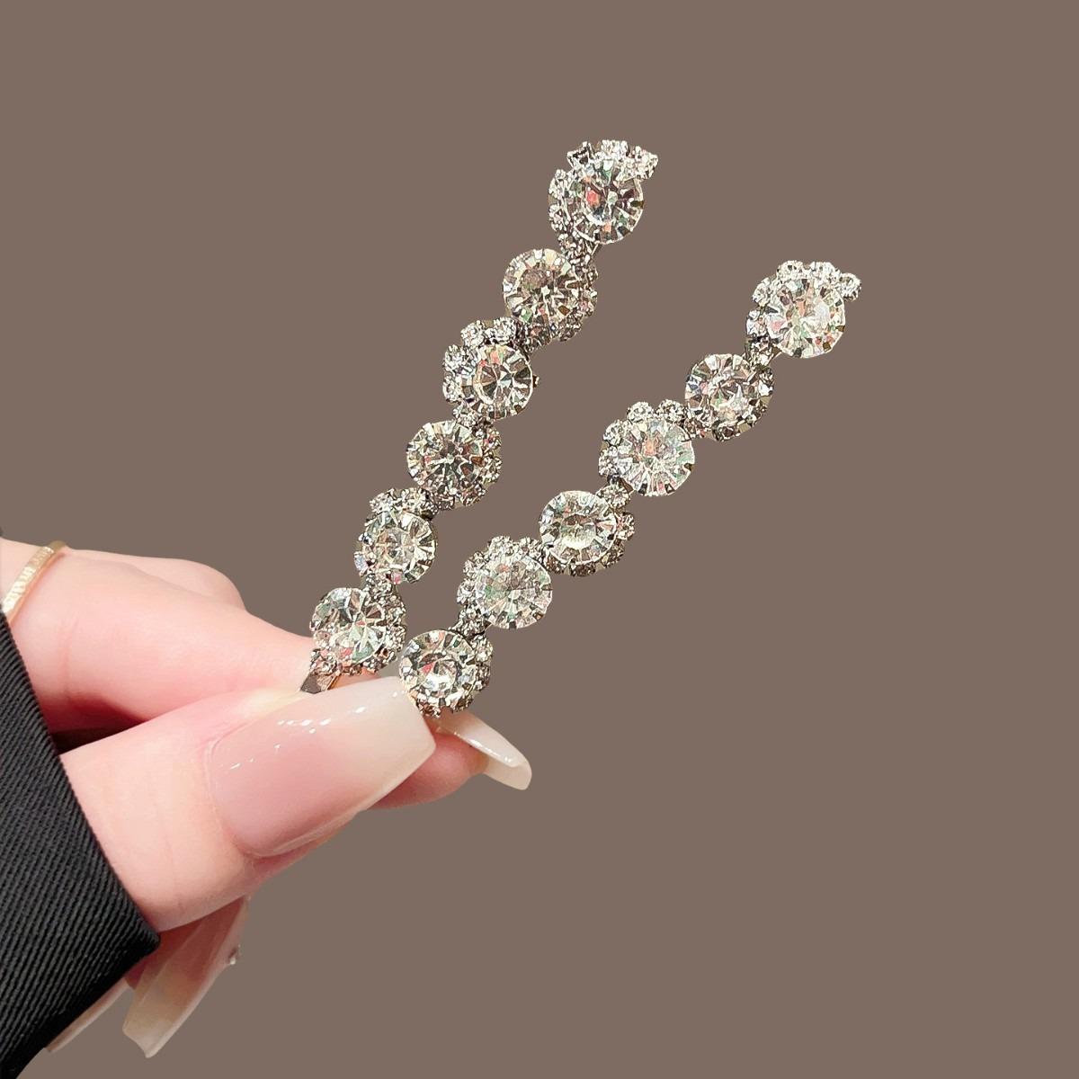 

2pcs Sparkling Rhinestone Long Hair Clip Vintage Socialite Style Hairstyle Embellishing Wedding High-end Party Temperament Item