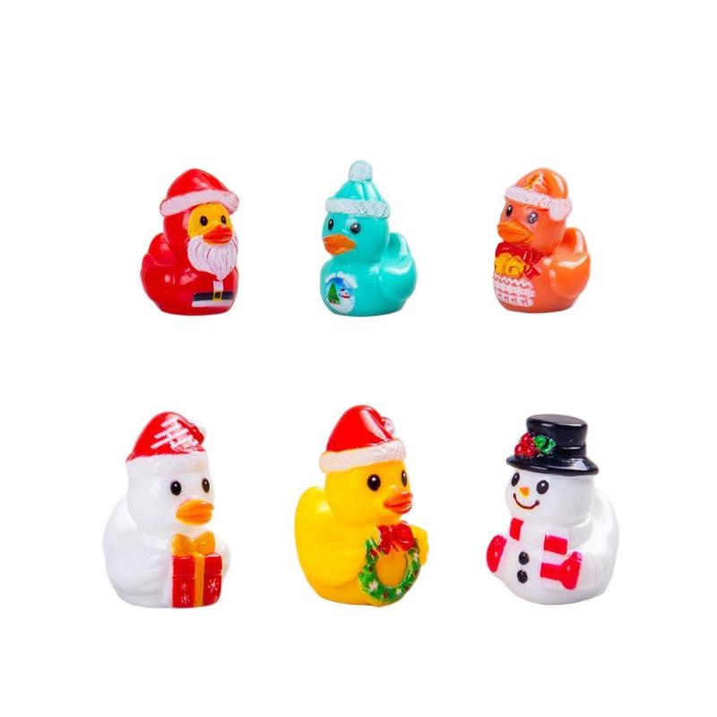 6Pcs Christmas Mini Duck Resin Figurine Cute Micro Landscape Ornament Small Statue For Desktop Decor Xmas Party Gifts