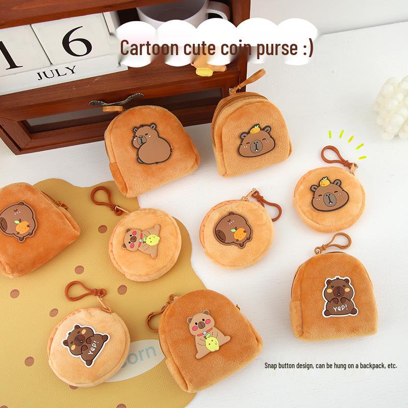 Cute Capybara Cartoon Plush Coin Purse: Portable Kids' Wallet & Storage for Earphones and Lipstick