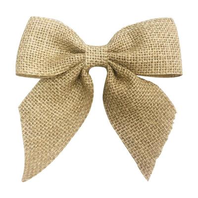 Gold & Blue Burlap Christmas Bow Ornament - Handmade 5cm Decoration for Tree