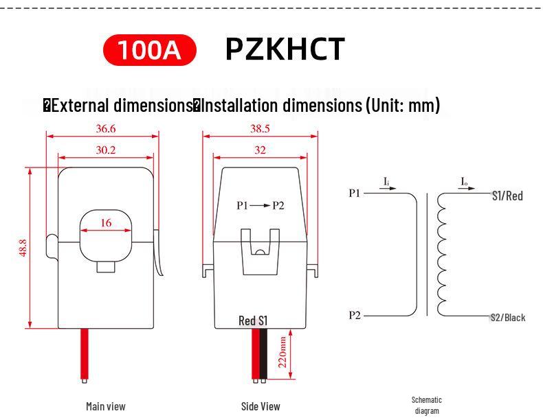Peacefair Switchable Split-core Current Transformer Circuit Breaker (32A, 100A, 200A, 300A)