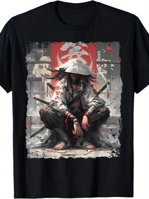 Samurai Katana Ninja Anime Graphic T- Shirt Japanese Streetwear Style Tee