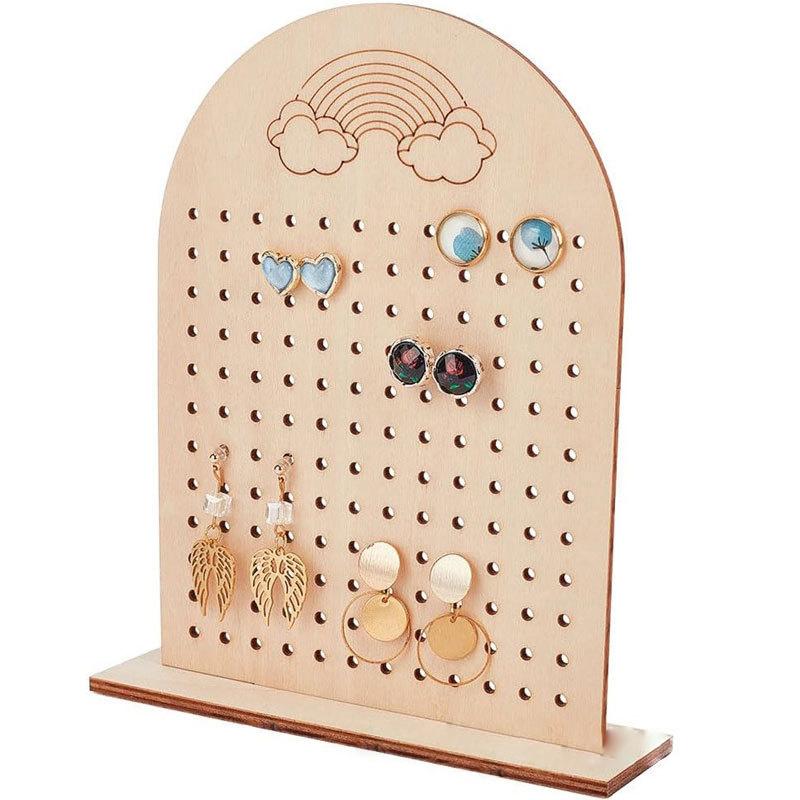 1Pcs Wood Earring Display Stand 144 Holes Wooden Pegboard Display Stand Earring Holder Jewelry Organizer Rack