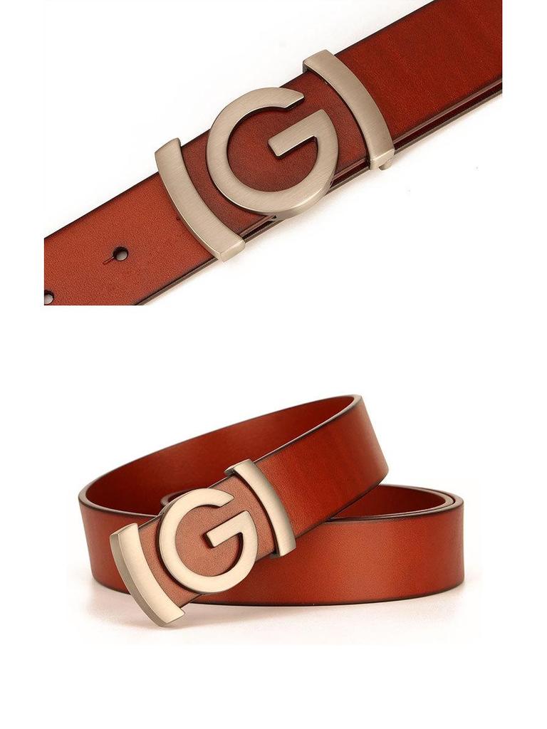 Men's Smooth Buckle Vegetable Tanned Leather Belt, Adjustable Length