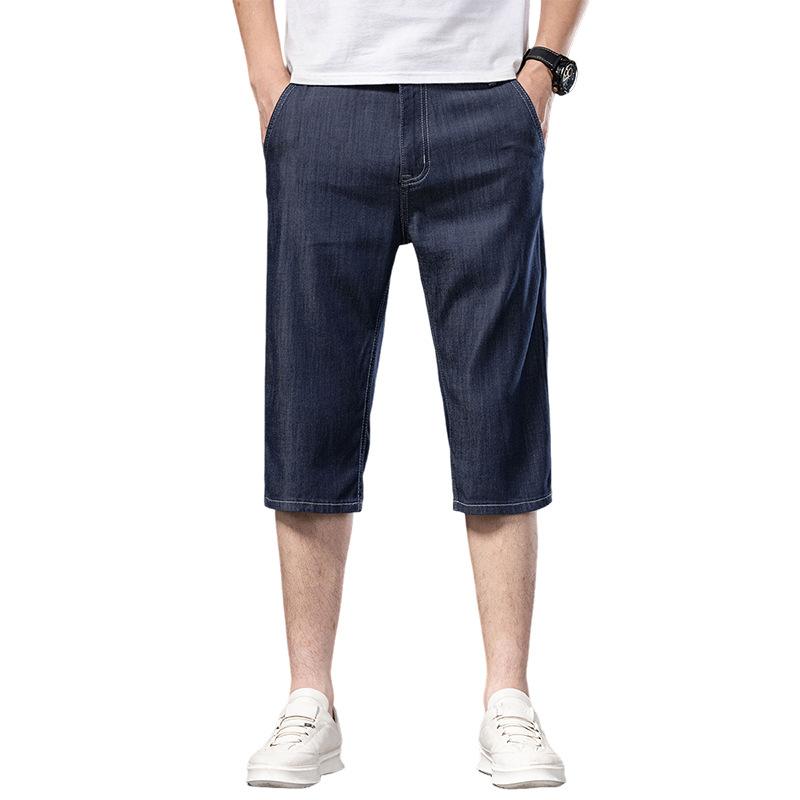 Pantaloncini di Jeans Lyocell Estivi da Uomo a Tre Dimensioni Vita Media Larghi Dritti Corti Elasticizzati Freschi Pantaloni Medi per Uomo