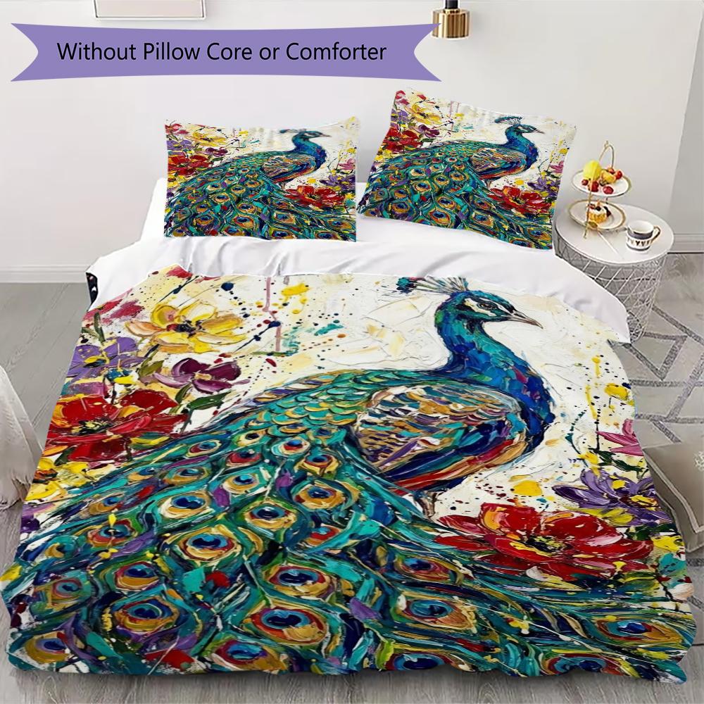 

Peacock Pattern Bedding uilt Set uilt Cover Pillowcase Home Decoration Birthday Gift (1 * duvet cover + 2 * pillowcase without core)121 135x200cm