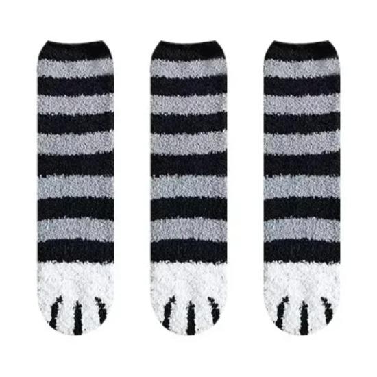 3 Pairs Womens Cats Paw Stripe 3d Socks Kawaii Fun Thick Girls Cartoon Animal Fingers Sock Hosiery Toe Zebra/Tiger/Cat Foot Sox