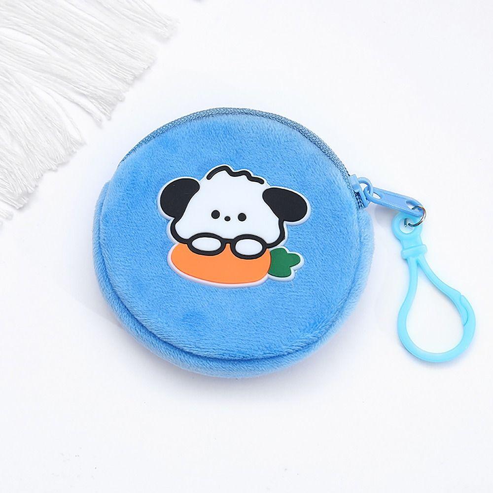 Mini Money Coin Purse Cartoon Patched Round Earphone Bag with Hook Coin Bag Male