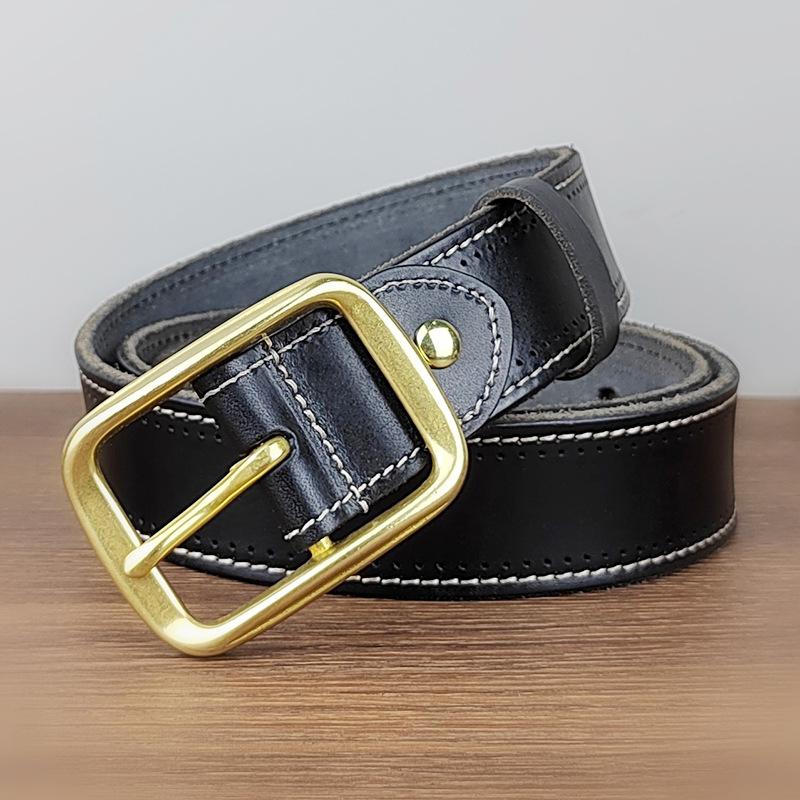 Men'S Belt Washed Retro Handmade Copper Needle Buckle First Layer Cowhide Leather Belt Men'S Casual Jeans Belt