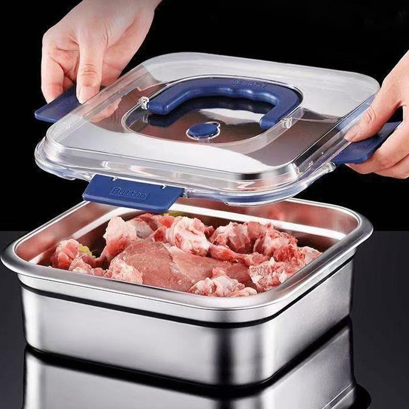 Large Capacity Fresh-keeping Box Stainless Steel with Handle Refrigerator Storage Boxes Office Portable Bento 1800ml 2500ml