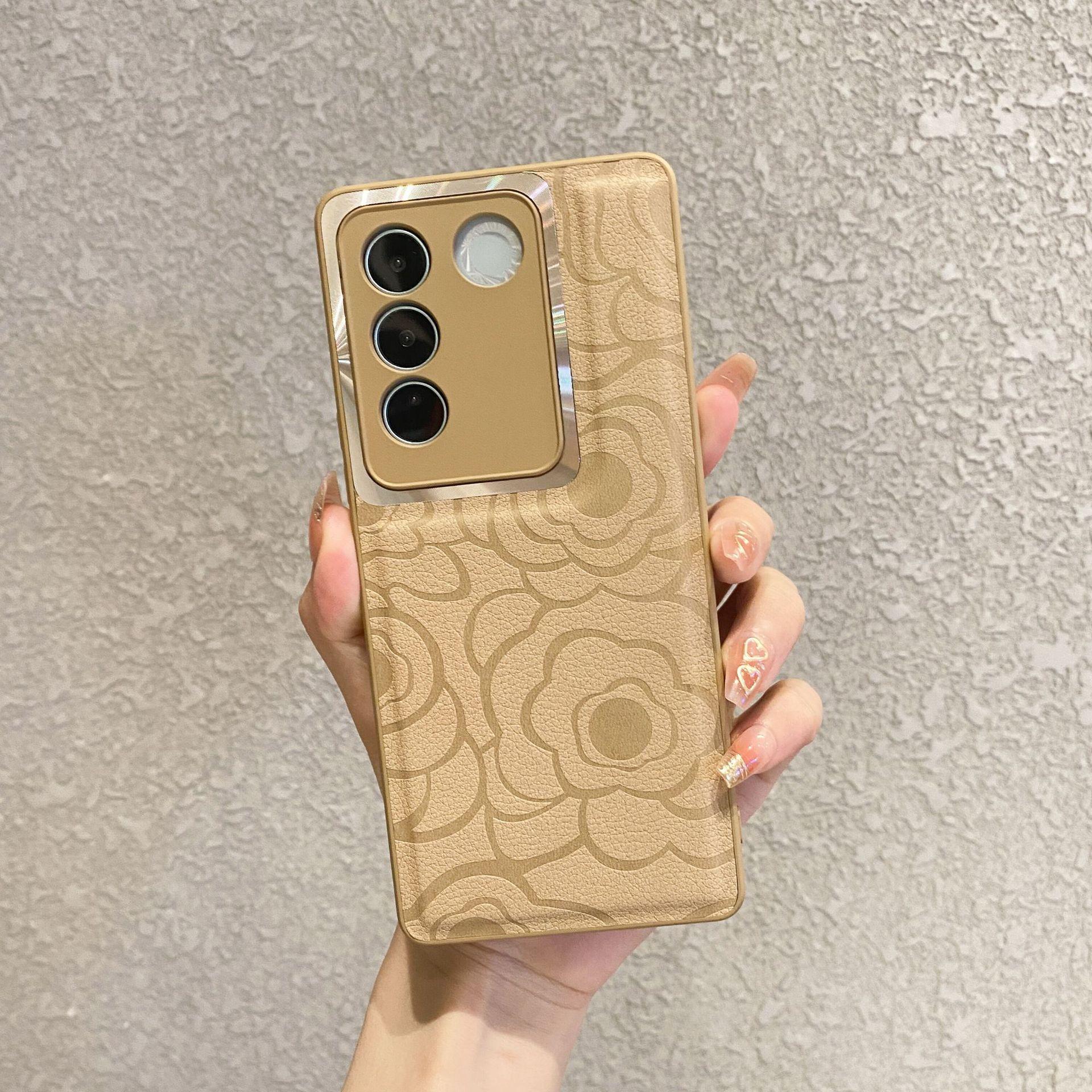 

Подходит для чехла для телефона VivoX200 Камелия Полная упаковка S20PRO Кожаный с тиснением X100spro Чехол с защитой от падения S19pro хаки