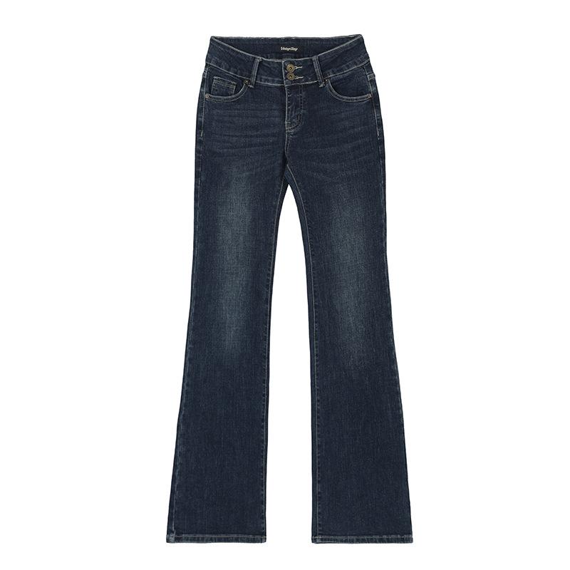Retro American micro-pull jeans women's autumn and winter new low-waist hip-lift washed thin elastic floor-mopping flared pants